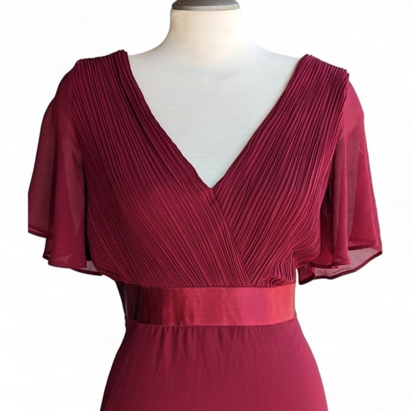 Brand New Chiffon Double V Neck Flared Sleeve Floor Length Evening Dress / Gown - Picture 5 of 13